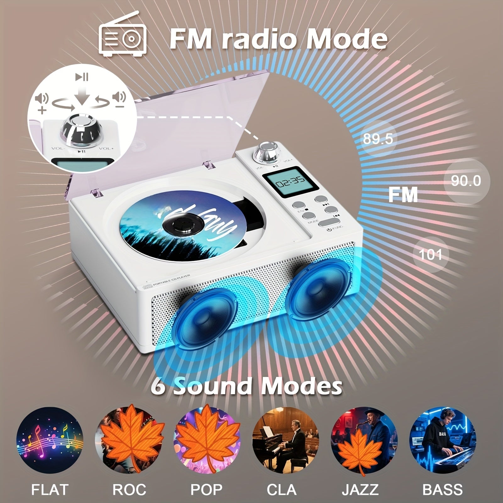 NNETM CD Player with Wireless Speaker & FM Radio